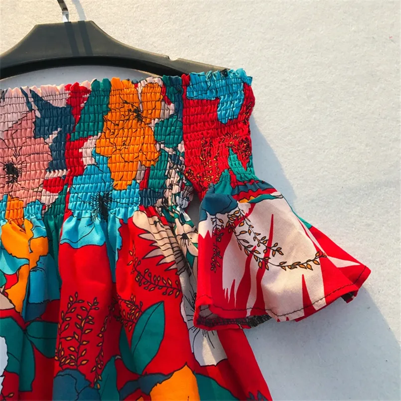 Модная блуза с открытыми плечами,, Boho, цветочный принт, Blusas Femininas, этническая женская сексуальная летняя рубашка с расклешенными рукавами, повседневный пляжный топ
