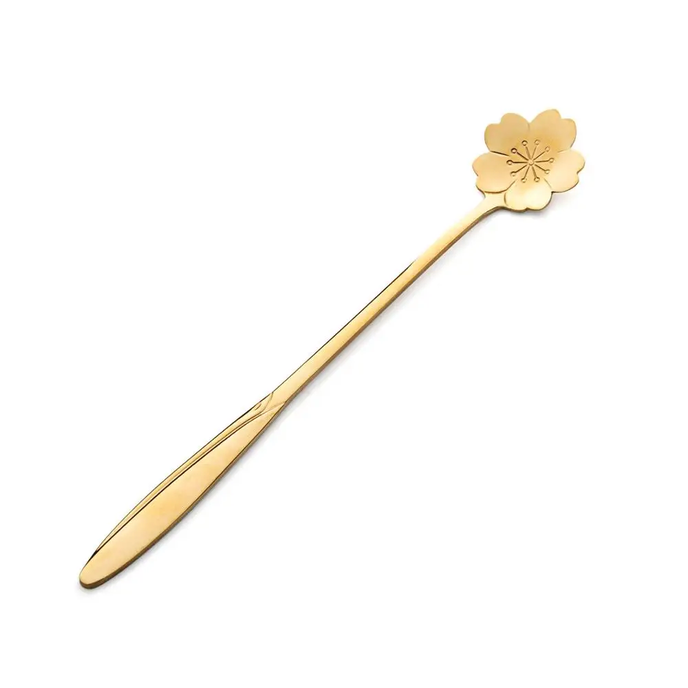 Gold Flower 1 шт. ложка из нержавеющей стали Маленькая чайная ложка Милая Цветочная кофейная ложка винтажное металлическое суповое десертное Мороженое Ложка Мини-ложка для детей - Цвет: Gold Flower
