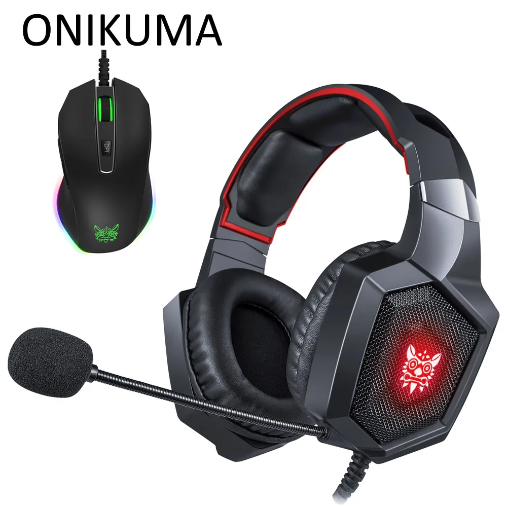 With Box ONIKUMA K8 PS4 гарнитура Casque PC Gamer бас Игровые наушники с микрофоном+ профессиональная проводная USB игровая мышь - Цвет: With Box