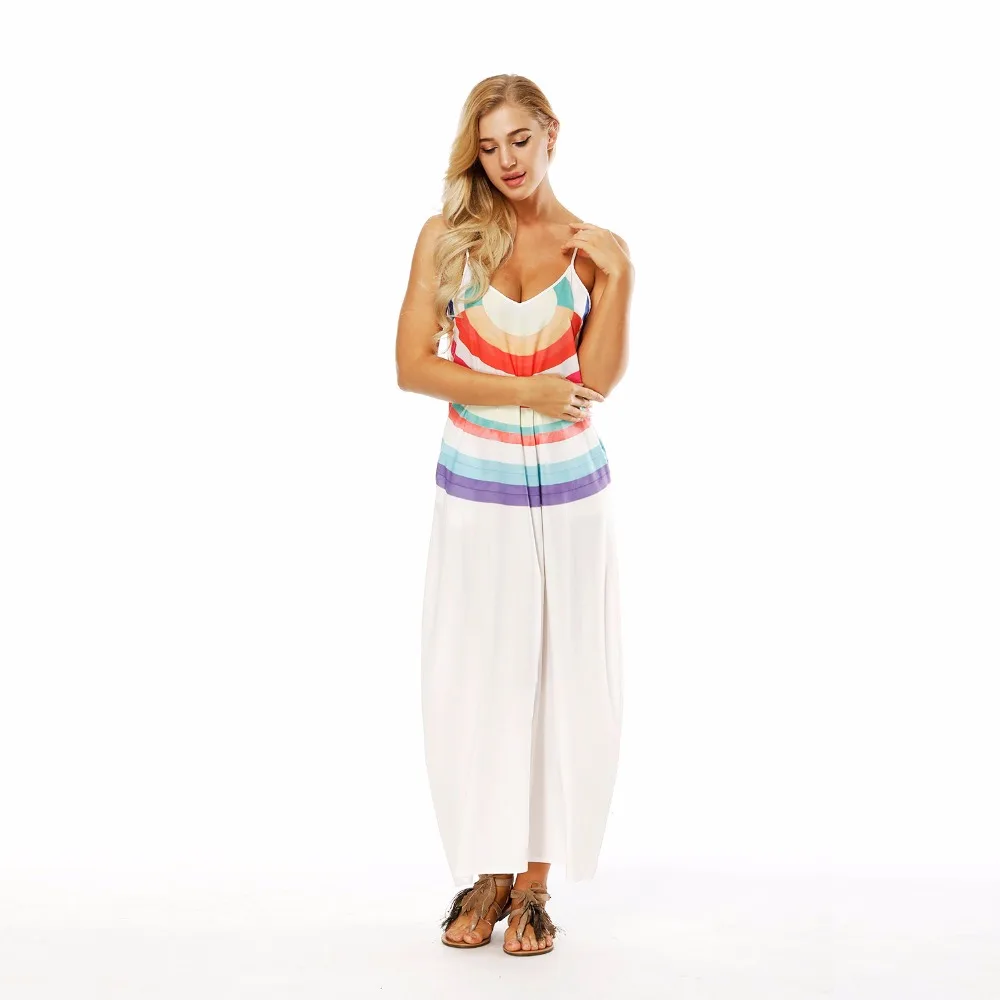 2018 модное классическое белое Макси летнее платье с принтом Пляжная одежда