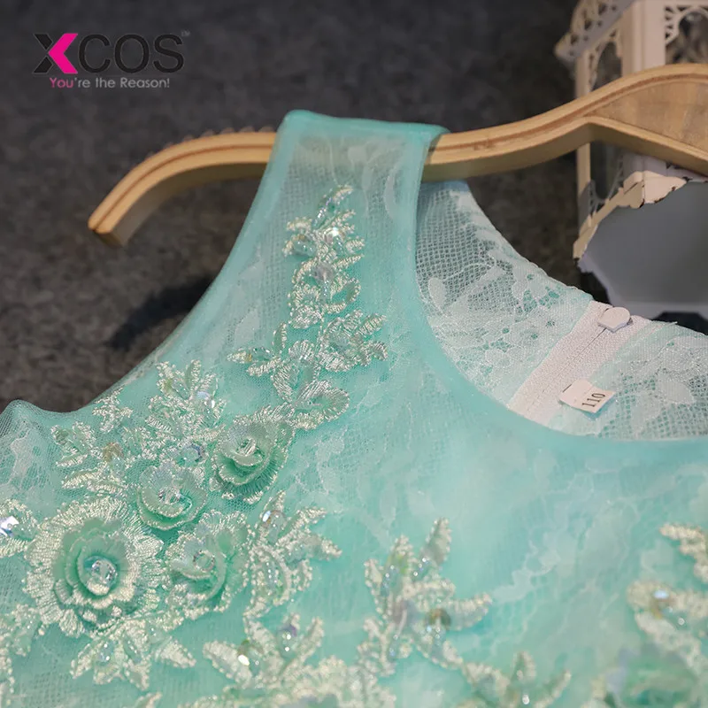 XCOS/милое ТРАПЕЦИЕВИДНОЕ бирюзовое кружевное свадебное платье для девочек