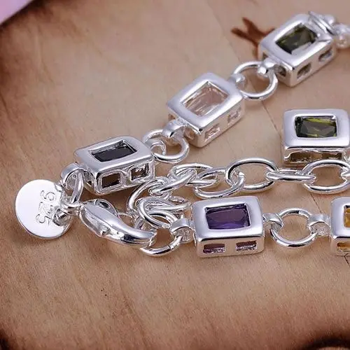 Wholesale High Quality Jewelry Bridal 925 Sterling Silver Fashion Square Color Stone Bracelets for Women Best Gift SMTH261 | Украшения и