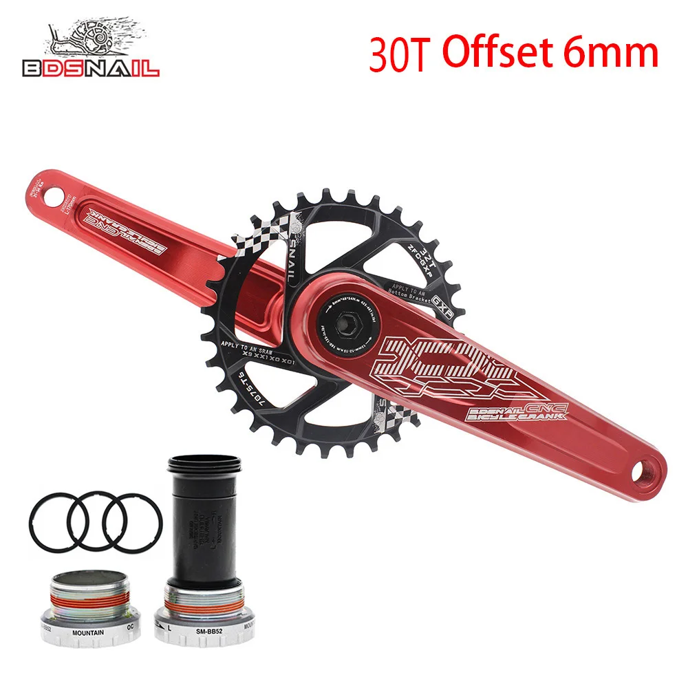 Red 30T Set 6mm Велосипедная кривошипная рукоятка, комплект рычага, MTB шатун для горного велосипеда, алюминиевая велосипедная кривошипная звездочка, комплект с нижним кронштейном 170 мм - Цвет: Red 30T Set 6mm