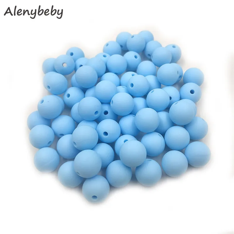 Baby blue 100 шт., для пищевых продуктов круглые силиконовые бусы 15 мм детский аксессуар для прорезывания зубов игрушка DIY соска цепи уход детский прорезыватель BPA бесплатно - Цвет: Baby blue