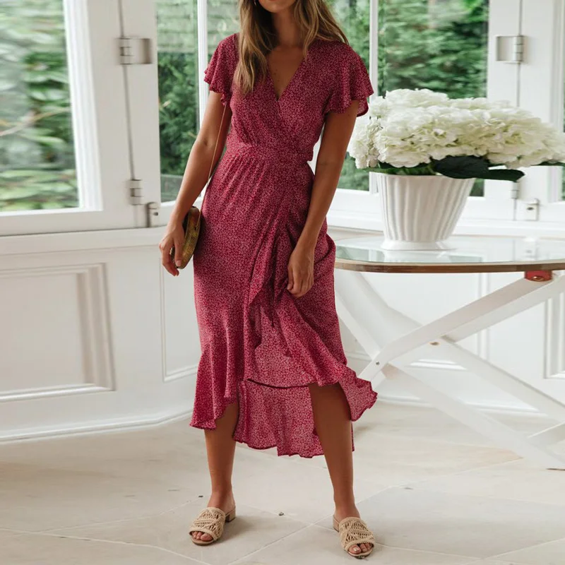 Boho пляжное платье с цветочным принтом женские летние платья шифоновые длинные