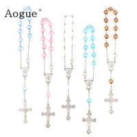 7mm faceted acrylic beads rosary bracelet with silver lobster made metal maria center jesus crucifix cross pendants