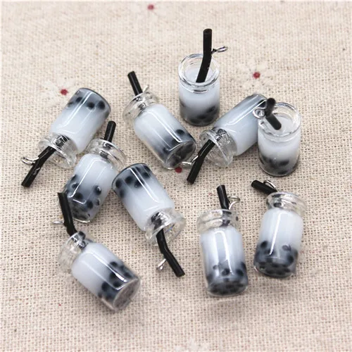 10pcs New Mix Colors 3D Mini Glass Bubble Milk Tea Sippy Cup Iron Hook DIY Craft/Jewelry Accessory,10*18mm - Цвет: white 10pcs