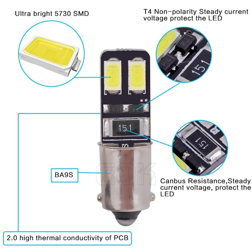 Внешний светодиодный фонарь Canbus bax9s Ba9s LED 4Smd 5730 светодиодная лампа для автомобиля