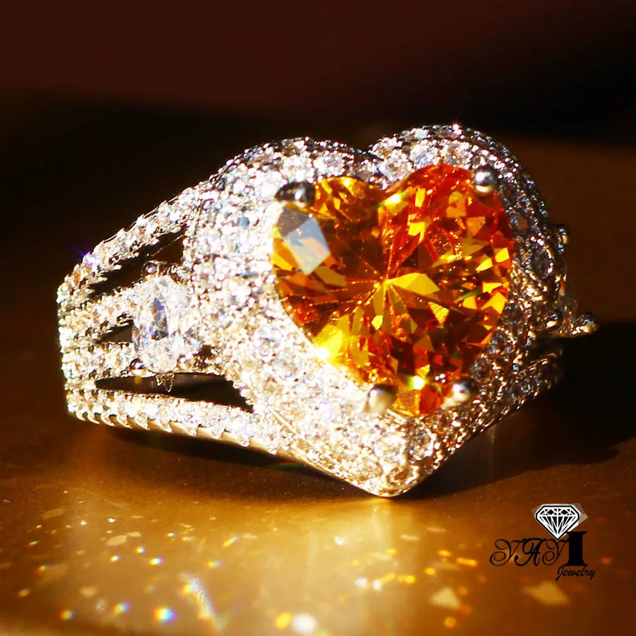 

YaYI Jewelry Fashion Princess Cut 3.5CT Yellow Zircon Silver Color Engagement Rings wedding Rings Party Rings