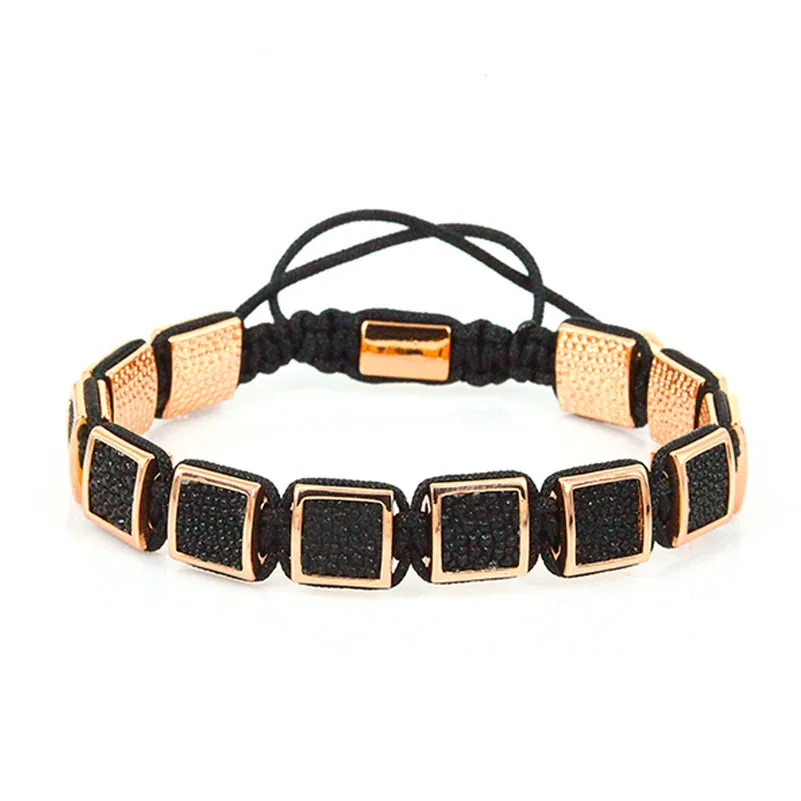Rose Gold Anil Arjandas, мужские браслеты,, роскошный бренд, натуральная кожа ската, бусины, квадратные подвески, браслеты макраме, Pulseira Masculina - Окраска металла: Rose Gold