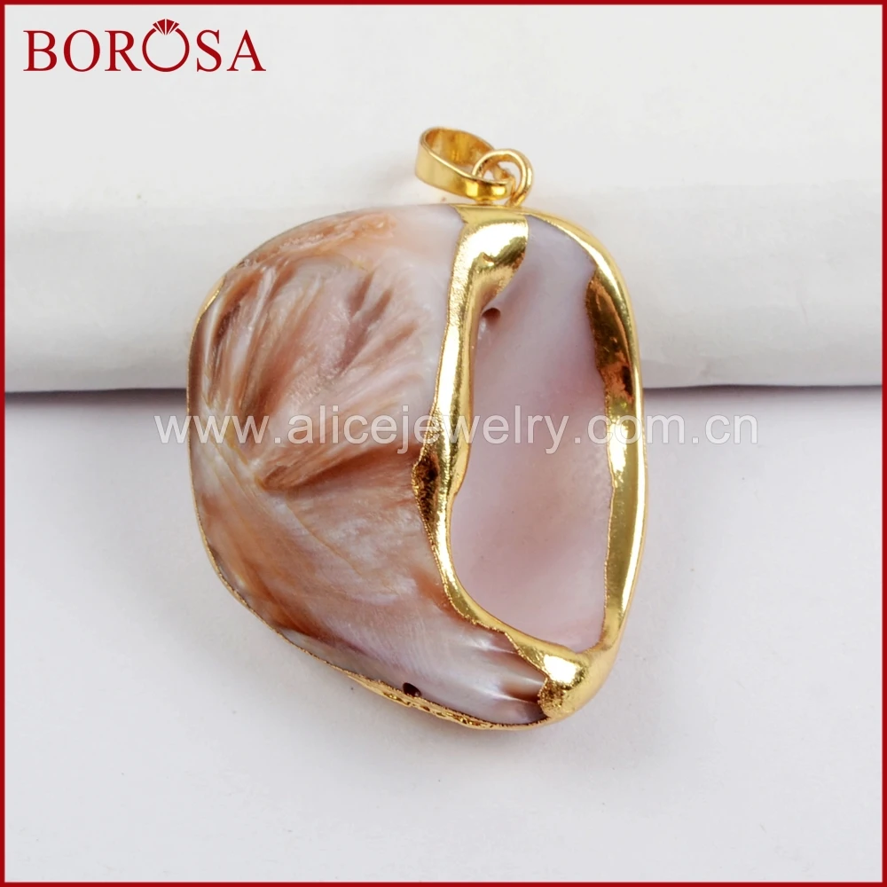 

BOROSA 10PCS Gold Color Natural Cowrie Shell Pendant Beads Jewelry, Natural Shell Pendant With Gold Plated Trim for Necklace