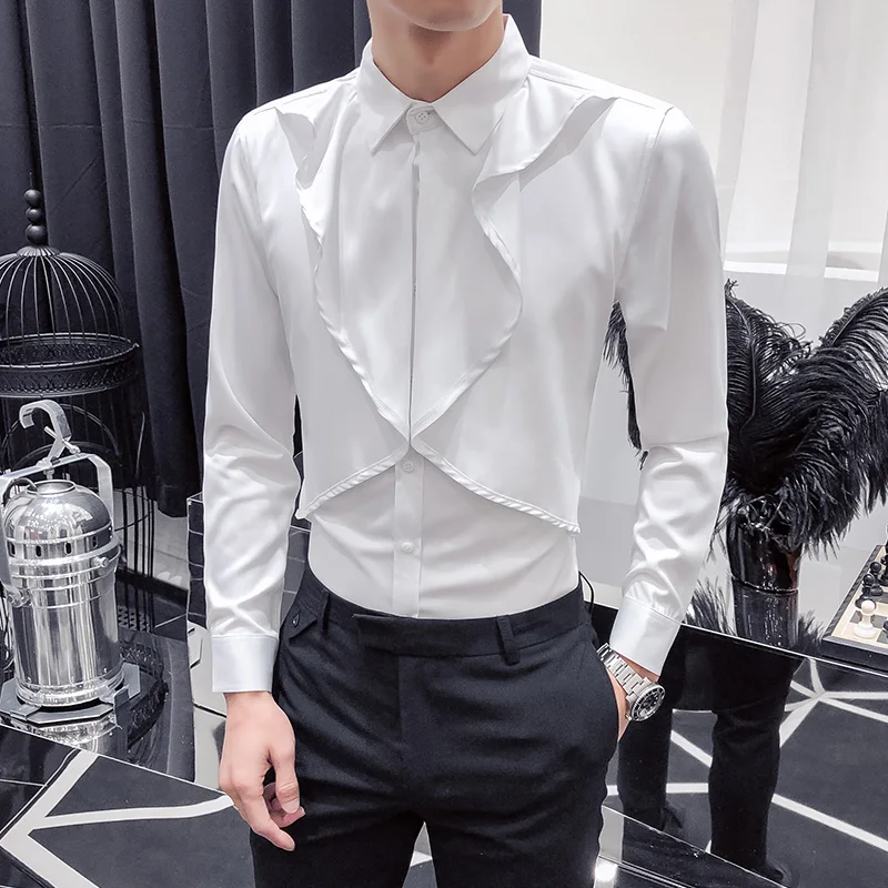Мужская рубашка в стиле ретро Camisa Masculina повседневная приталенная с длинным