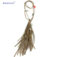 new handmade jewelry supplier unique boho leather tassel pendants long necklaces for women