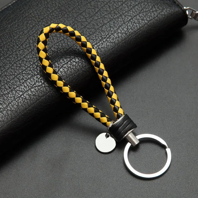 black yellow 40 цветов, сумки, брелки, плетеные кожаные веревки, ручной работы, тканые брелки, кожаный брелок для ключей, держатель для автомобильных брелков - Цвет: black yellow