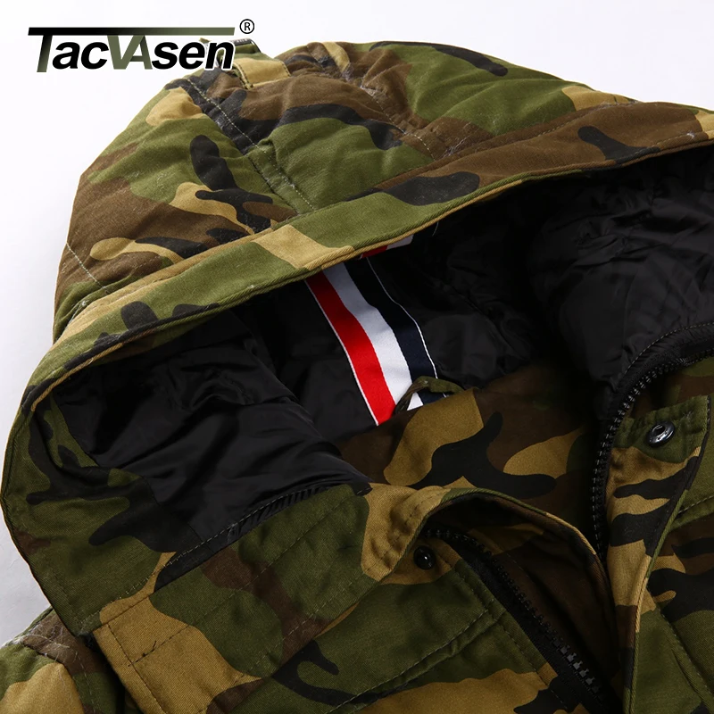 TACVASEN, Мужская зимняя военная куртка, армейская теплая куртка с капюшоном, пальто с хлопковой подкладкой, утепленные модные парки, камуфляжное повседневное пальто