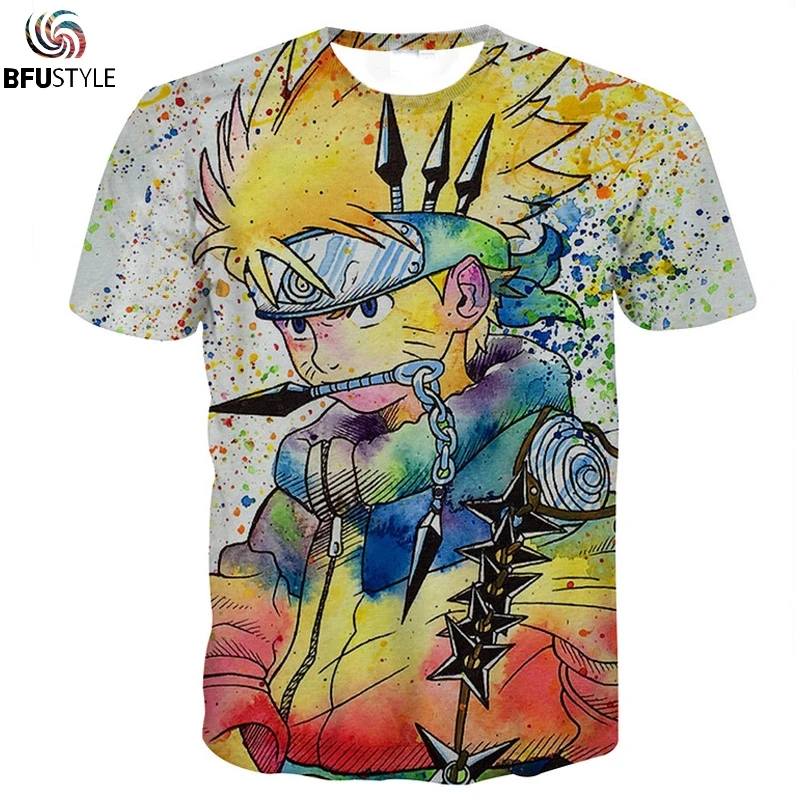 Наруто аниме футболка 2019 Мужская одежда Повседневная мультяшная Подростковая 3D
