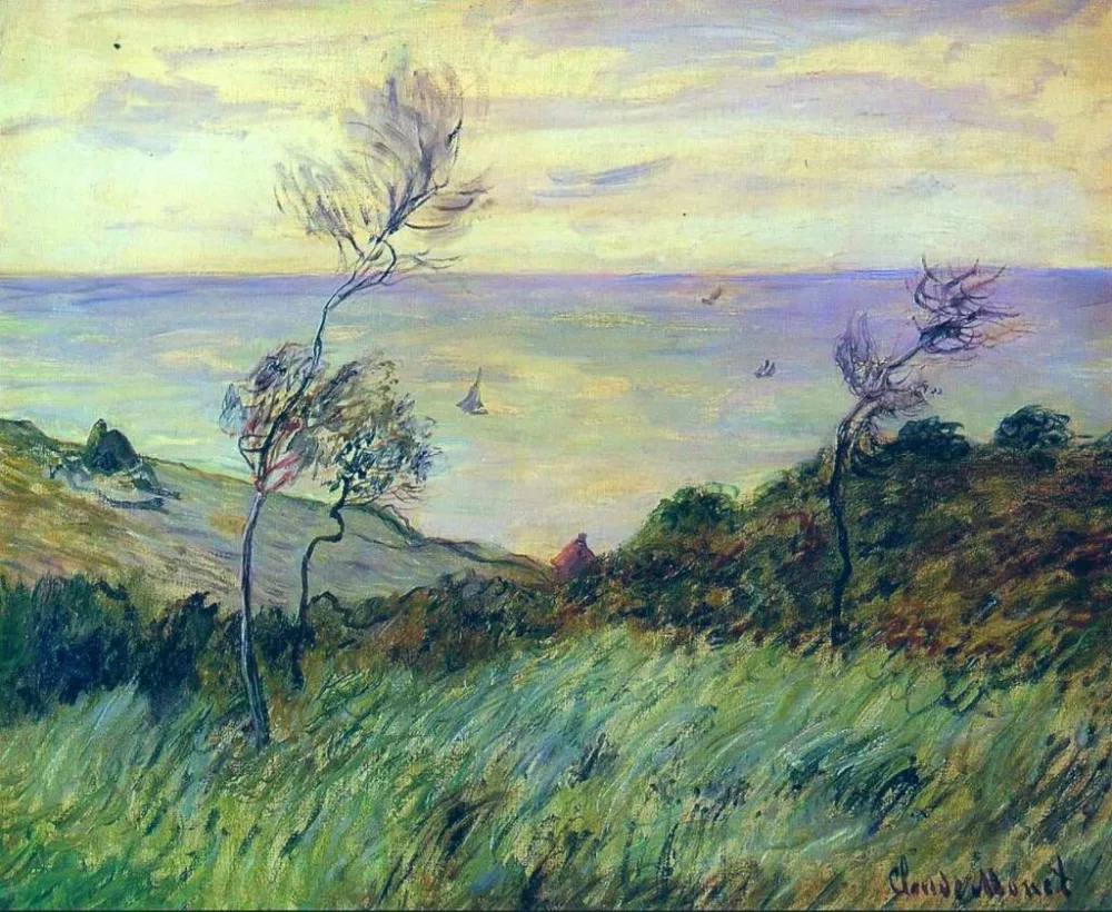 

High quality Oil painting Canvas Reproductions Cliffs of Varengeville, Gust of Wind (1882) by Claude Monet hand painted