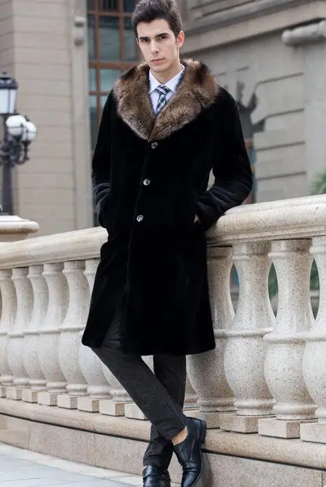 

Black winter thicken warm faux fur coats mens leather trench coats imitation mink overcoat men jaqueta de couro plus size S- 6XL