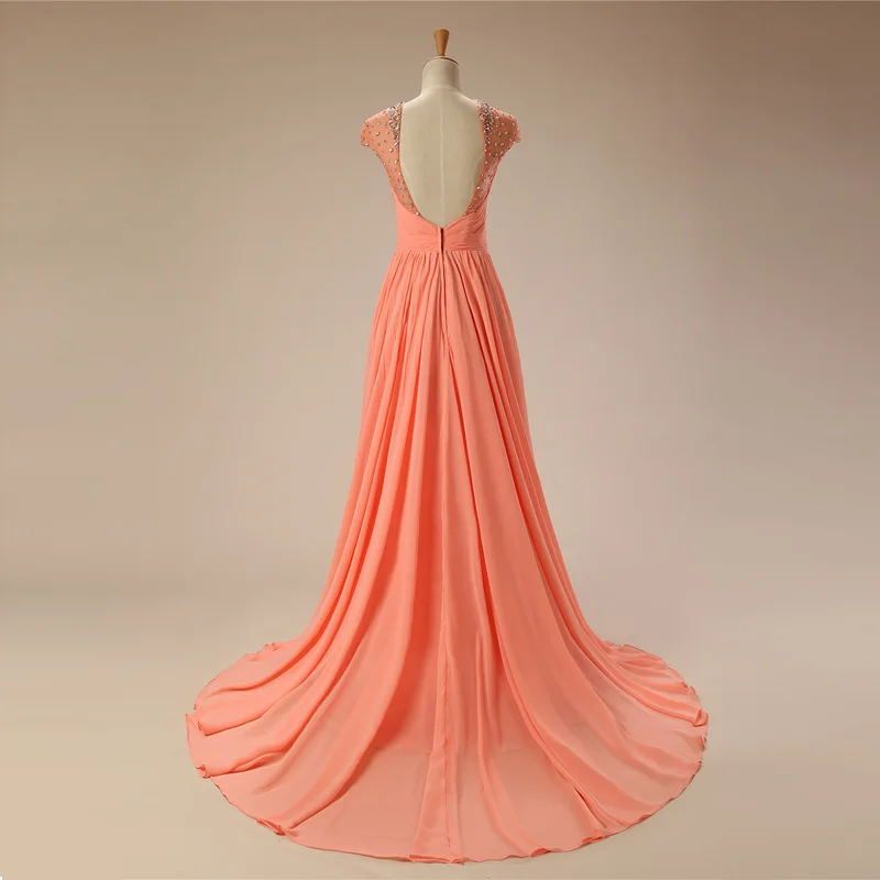 JaneVini 2019 Elegant Beaded Long Chiffon Bridesmaid Dresses A Line Pleats Sexy Backless Plus Size Formal Prom Gowns Court Train | Свадьбы и