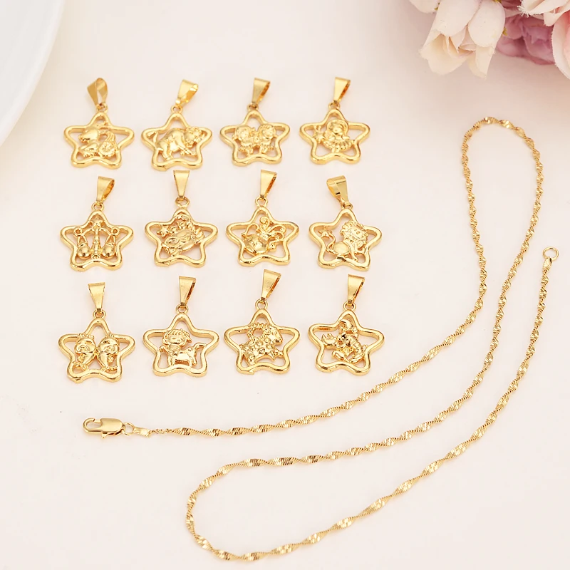 Gold jewelry Twelve Constellations pendant Necklaces for Women Girls charms diy Horoscope Star Sign Jewelry kids Bijoux gifts | Украшения и