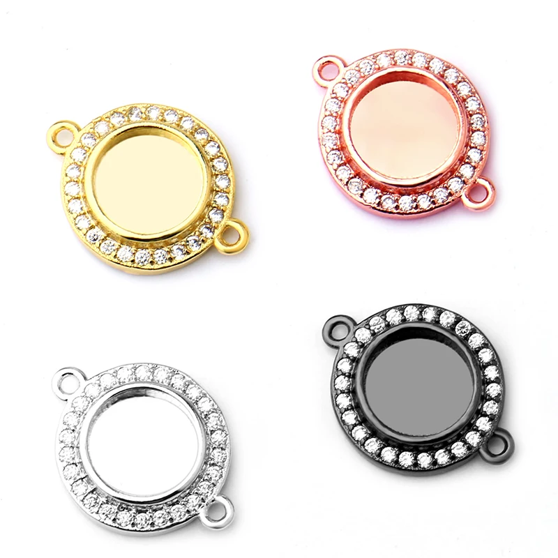 

2pcs New Copper Material Double Hole Inner Diameter 8mm Pendant Blank Base, Inlaid Zircon Pendant Empty Support Accessories