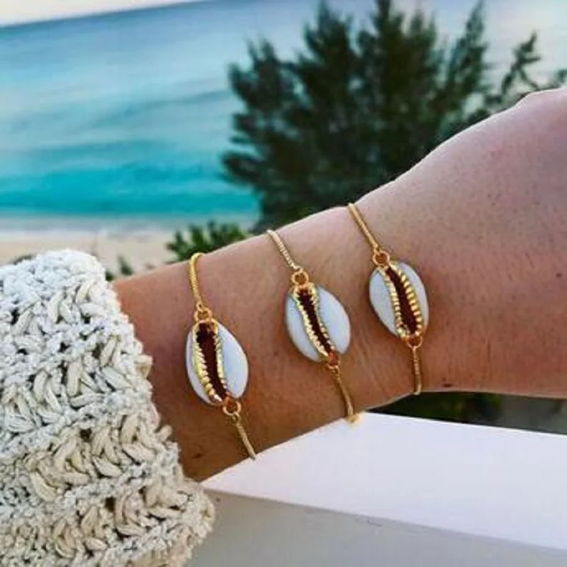 Высокое качество богемная пляжная раковина Cowrie браслет с подвеской Регулируемый