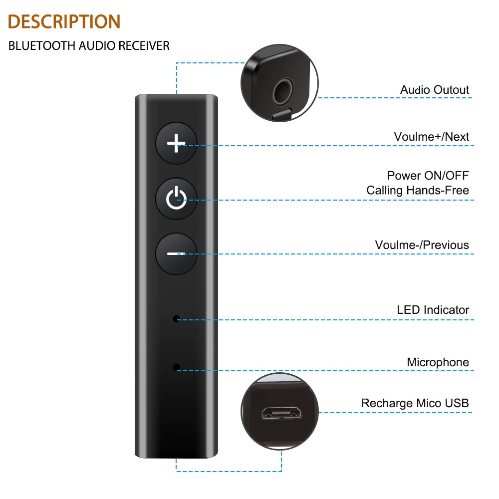 TOPROAD беспроводной Bluetooth приемник 4 1 3 5 мм AUX музыка аудио для автомобиля Наушники