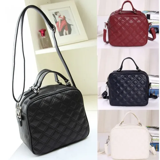 LONGSTAR Fashion Women Shoulder Bag PU Leather Check Pattern Crossbody Messenger Tote |