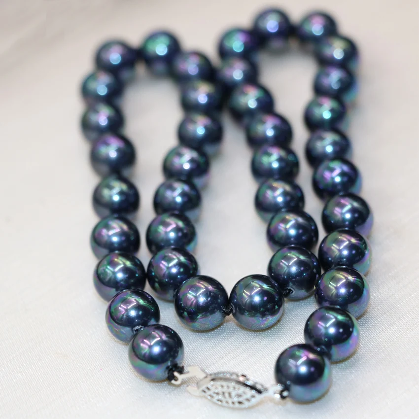 Wholesale Price Natural Black Shell Pearl 10mm Round Beads Chain Chokers Necklaces for Women Fashion Diy Jewelry 18inch B2929 | Украшения и