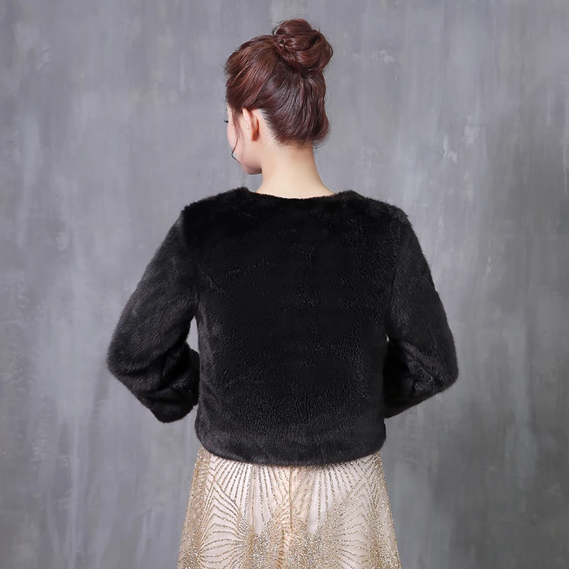 2019 Women Black Bridal Wraps Shawls Long Sleeve Wedding Bolero Warm Faux Fur Winter Accessories | Свадьбы и торжества