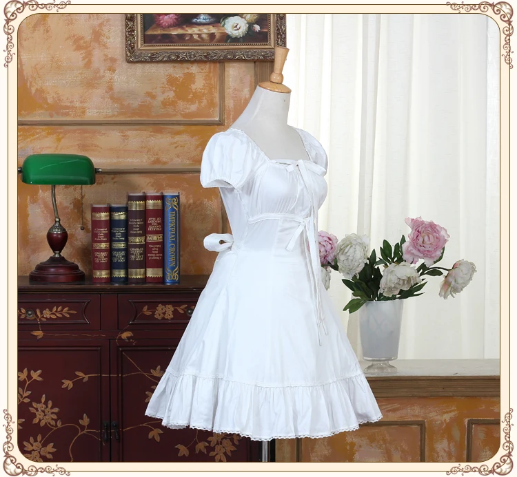 

Palace White Cotton Square Neck Feifei Sleeves Lace Trim Gothic Lolita Dress