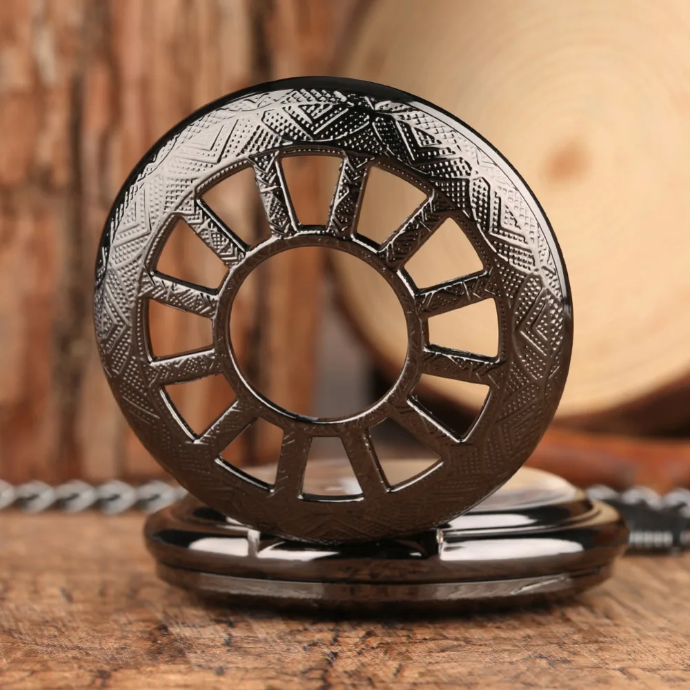 Vintage Luxury Brand Necklace Mens Pocket Watch, Black Steampunk Skeleton Mechanical Pocket Watch for Man, Clock Pocket Watches