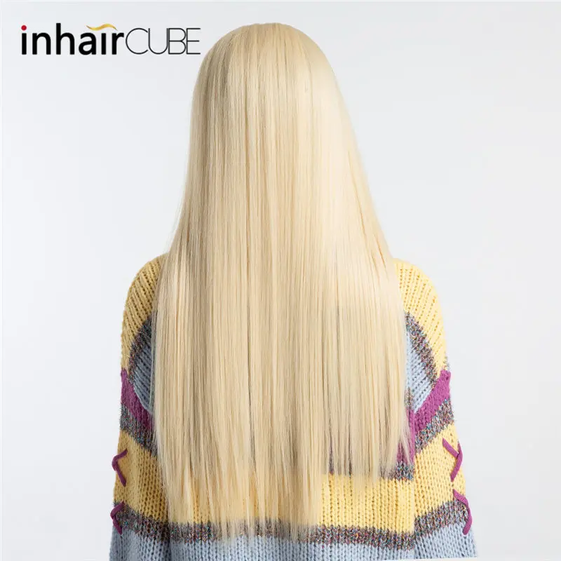 INHAIR cube, 27 дюймов, волнистый передний парик, длинные волосы, Омбре, имитация кожи головы, синтетические парики, средняя часть, Сеть волос - Цвет: HC11016-613