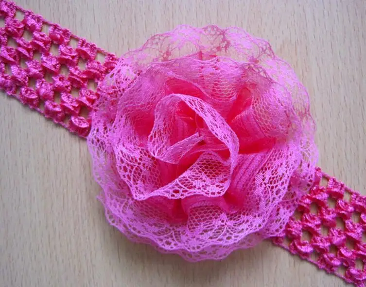 

100pcs Free Shipping Elastic Lace Flower Hair Band Headband