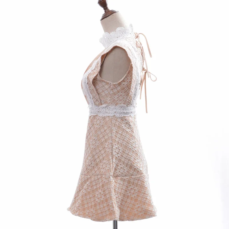 2017 летний пляж кружева платья женщин стенд воротник сексуальная выдалбливают