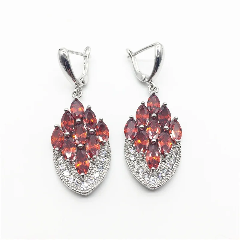 Silver 925 Jewelry Sets Red Cubic Zirconia White CZ Beads For Women Earrings/Pendant/Ring/Bracelet/Necklace Set T0009-1 | Украшения и