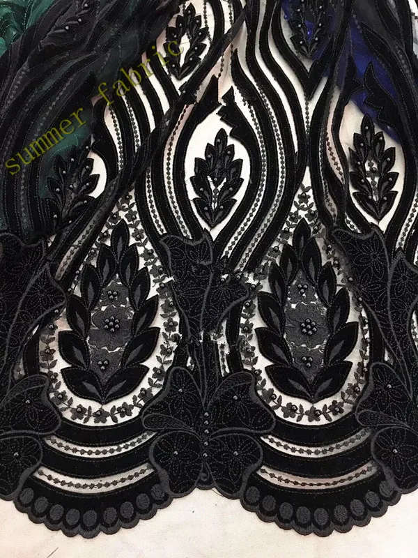 High Quality French Lace Fabrics African Net Fabric Embroidered Tulle Royal blue beaded embroidery | Дом и сад