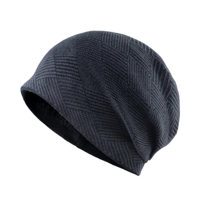 Клетчатая шапка в полоску, Мужская теплая шапка, двухслойная, gorro, плюс бархат, вязанная шерстяная шапка, зимние шапки для мужчин, шапочки в стиле хип-хоп - Цвет: Черный