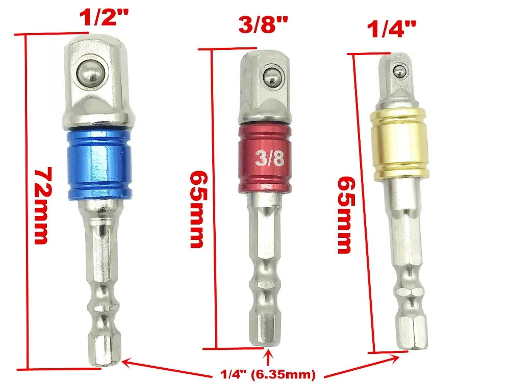 3 шт./компл. набор адаптеров головок с шестигранным хвостовиком 1/4 &quot3/8&quot 1/2