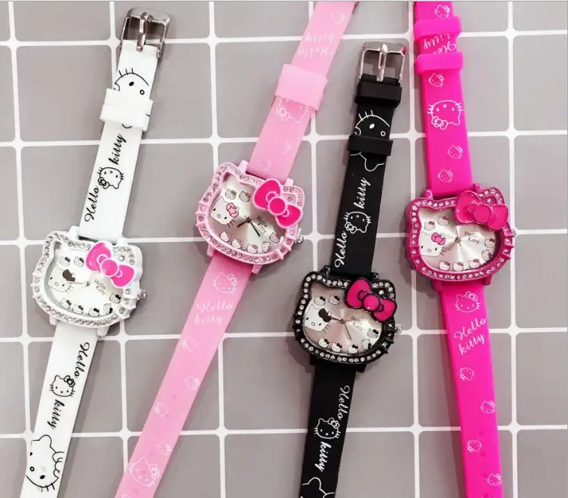 Дети hello Kitty мультфильм девушка студентка силиконовая лента кошка голова милые часы женщины