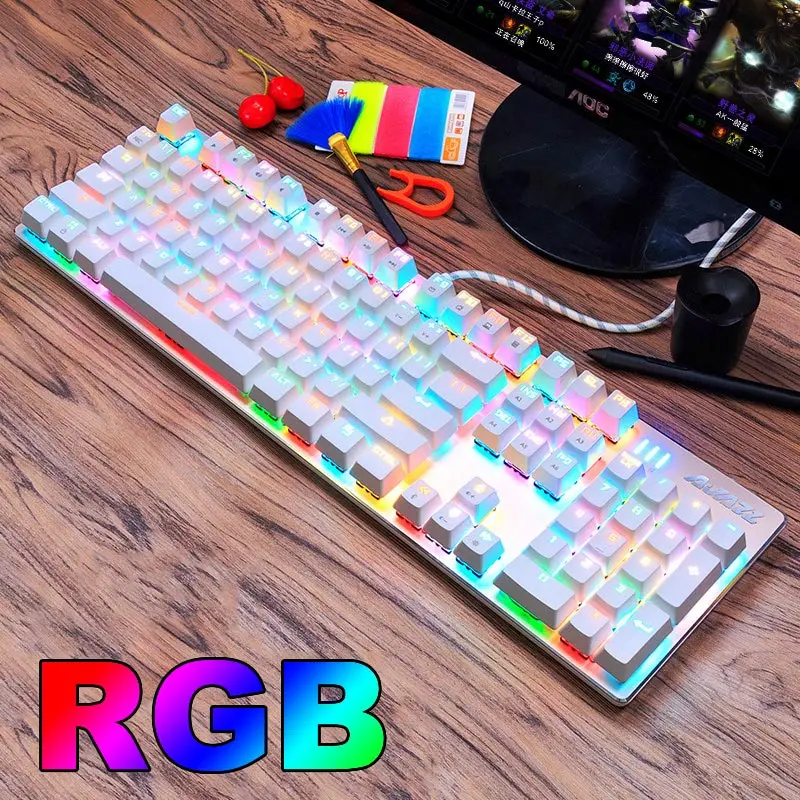 RGB Light White Ajazz RGB светодиодный с подсветкой мультимедийная механическая клавиатура Проводная USB с подсветкой игровая клавиатура геймер эргономичная для ноутбука компьютера - Цвет: RGB Light White