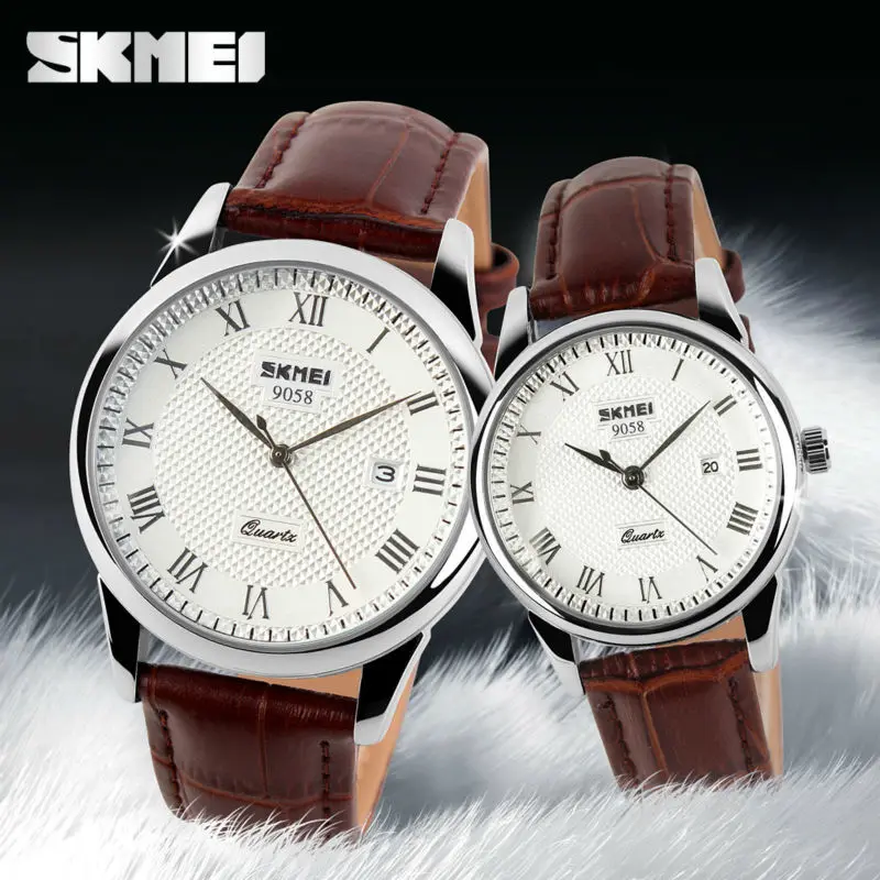 

SKMEI 9058 Men Quartz Wristwatches Fashion Women Lovers Leather Strap Business Watch Clock Auto Date Relogios Masculino