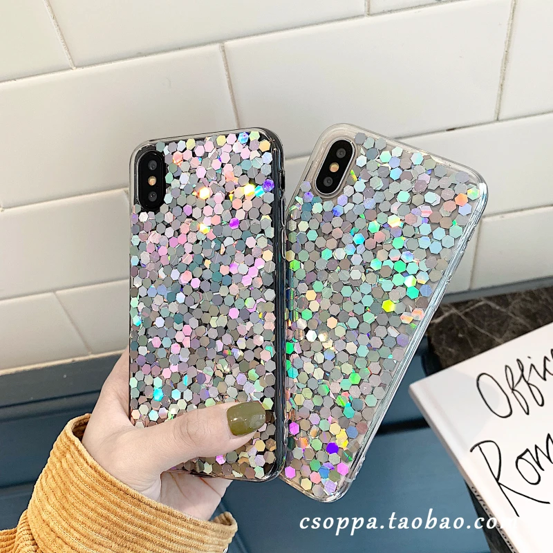 Цветной блестящий чехол с блестками для iphone X XS MAX XR 10 7 8 6 6s Plus Модный Лазерный Блестящий Мягкий из ТПУ|Бамперы|