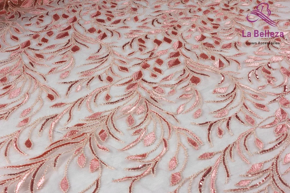 La Belleza Новая мода дизайн кружево ткань персик, фиолетовый, off white, зеленый бисером, блесток 51 ''ширина 1 ярд