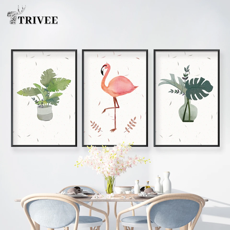 Акварельная картина на холсте печатный плакат зеленые растения тропические