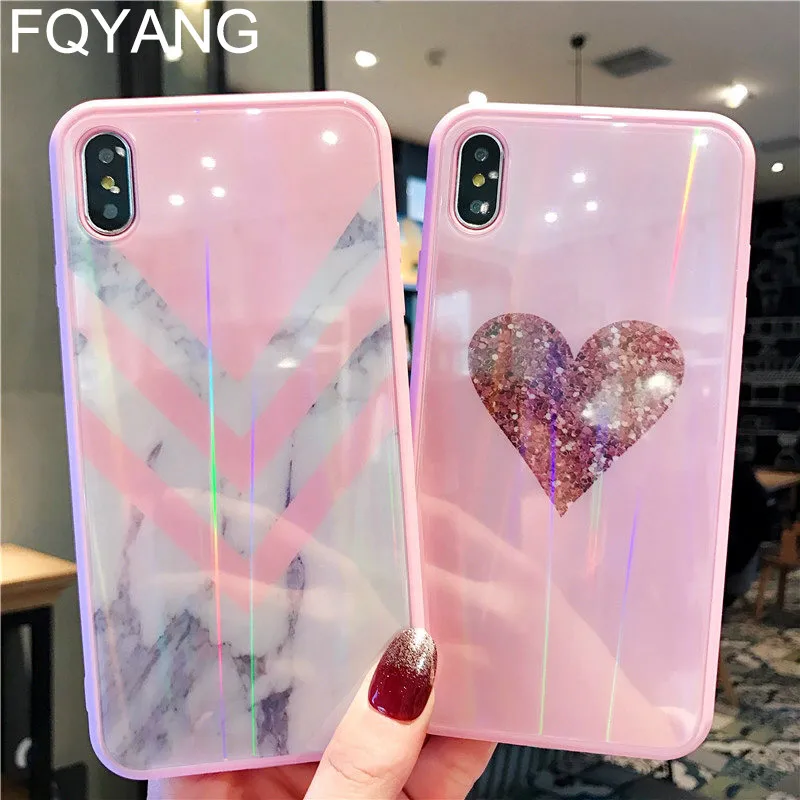 FQYANG класса люкс Мрамор чехол для iPhone X XS MAX XR Стекло 8 P 7 6 6SP Жесткий Чехол S розовый