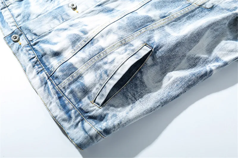 

MORUANCLE Men Hi Street Printed Jean Jackets Fashion Hip Hop Denim Jacket Outerwear Male Washed Blue Letter Painted Streetwear