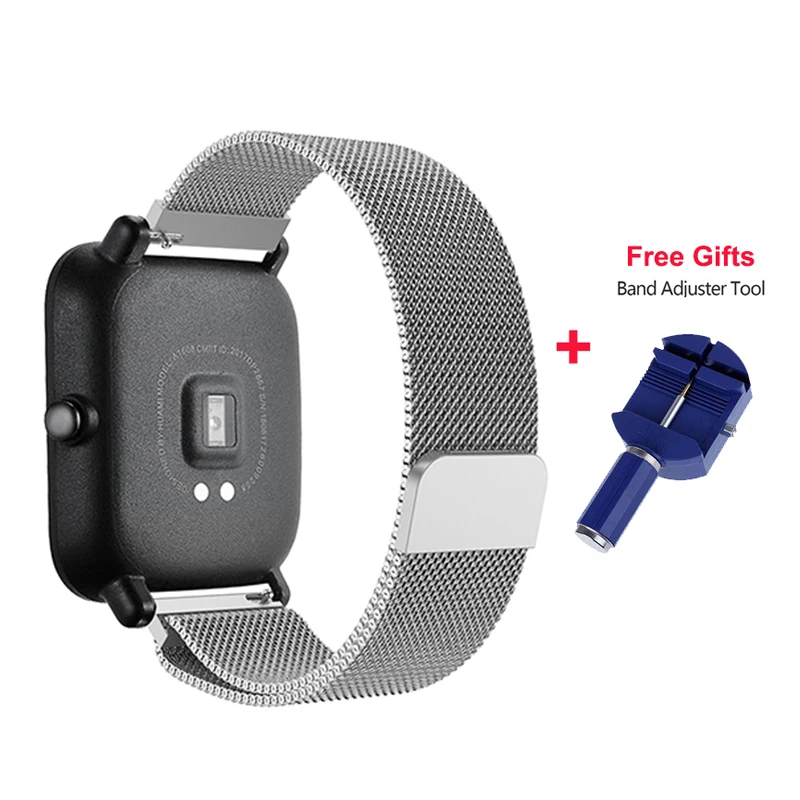 Металлический браслет миланские часы ремешок для Xiaomi Huami AMAZFIT Bip Smartwatch 20 мм Универсальный Ремень Замена для WeLoop hey 3s