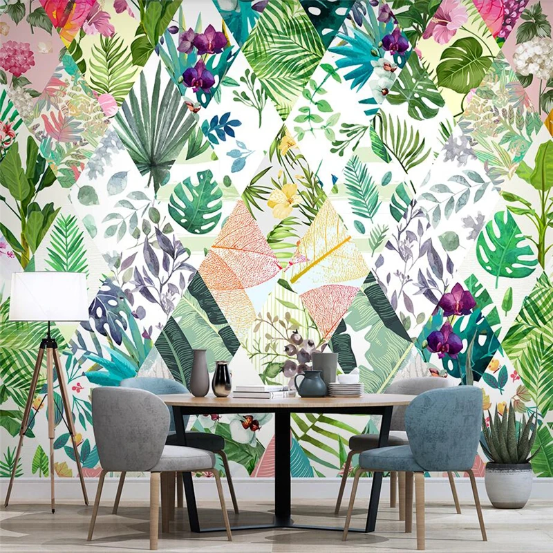 3D тропические растения в скандинавском стиле цветы листья телевизор диван фон