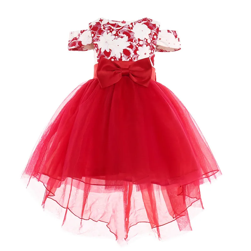 Bow Tie Off-The-Shoulder Tuxedo Lace Beautiful Body Wedding Dresses Floral Printed Children's Girls Summer Formal Party Dress | Детская